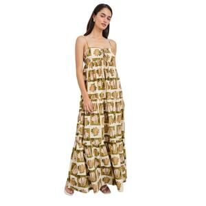 NWT Rails Mica Tiered Cotton Maxi Dress Cream Checkered Shells Pattern Size S